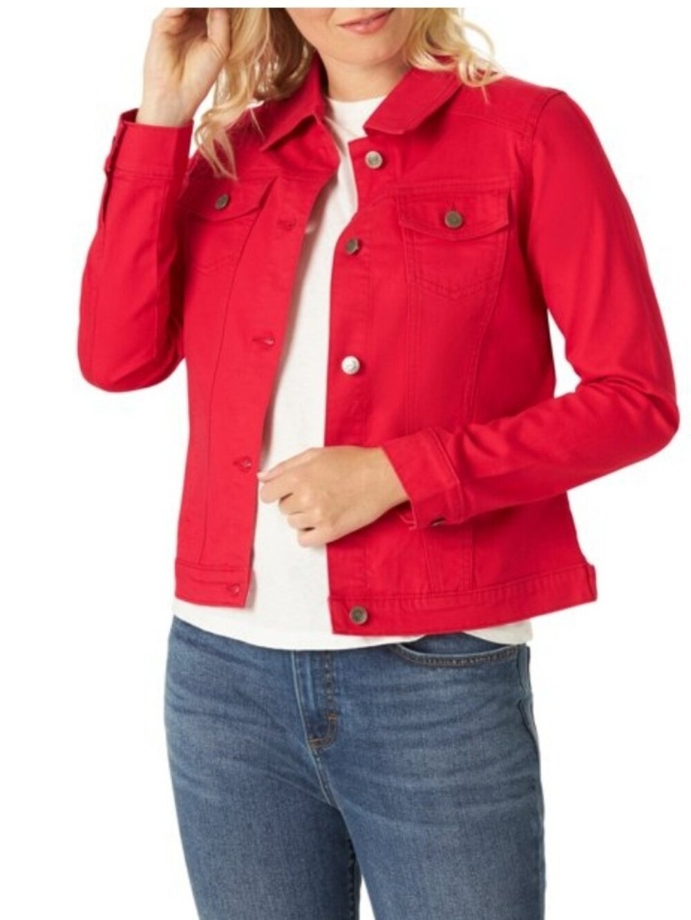 Riders by LEE Women's Stretch Denim Jacket Pockets Jalapeño Red Cotton Stretch S